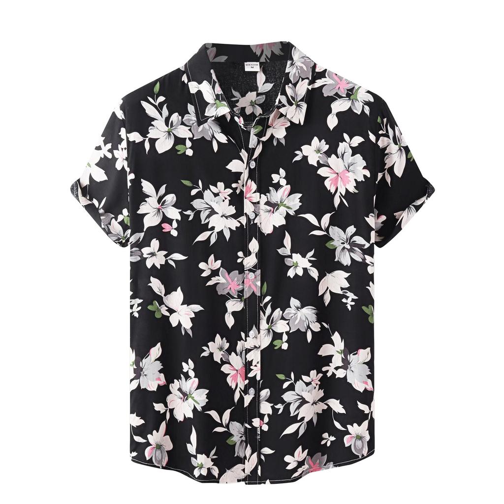 Pánská letní, ležérní plážová rekreační košile s květinovým potiskem v havajském stylu s krátkým rukávem