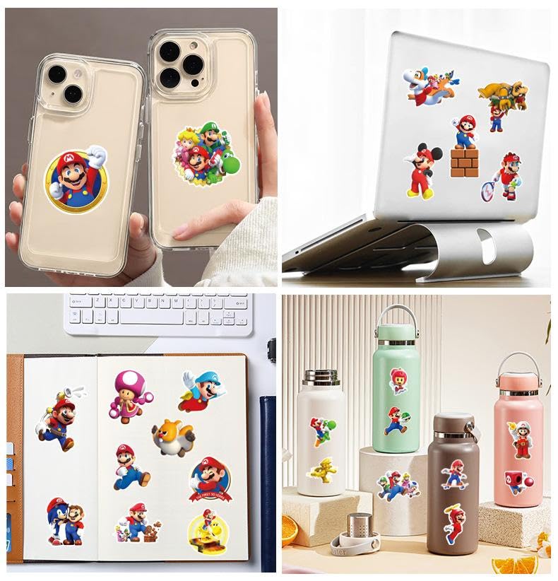 100 Pieces Mario MARIO Super Mario Sticker Collection Sticker Set Anime Manga Sticker Cute Notebook Sticker Sticker Waterproof PVC Sticker Character