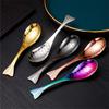 304 Stainless Steel Fish-shaped Tea Spoon Golden Thickened Coffee Spoons Dessert Cake Tools Colors Kitchen Table Decoration