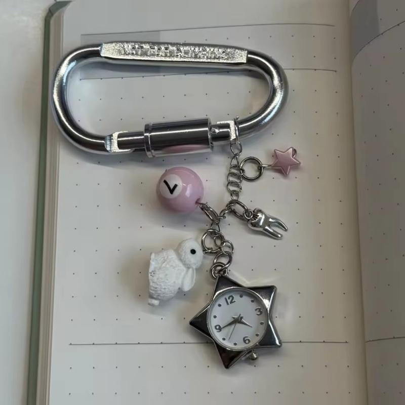 Rotating Star Dial Keychain Bag Charm Stainless Steel Alloy Pendant For Purse Backpack Gift for Women Girls