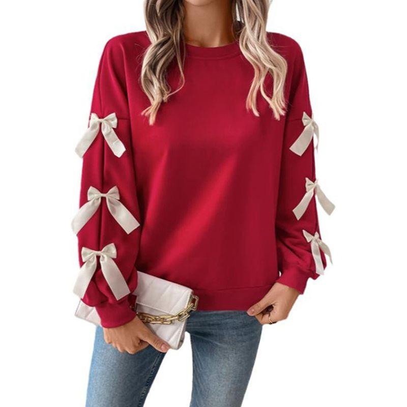 American Shiying Bows Decoration Long Sleeves Tops Female 2025 Winter New Design Sense Pullover Sweatshirt Female