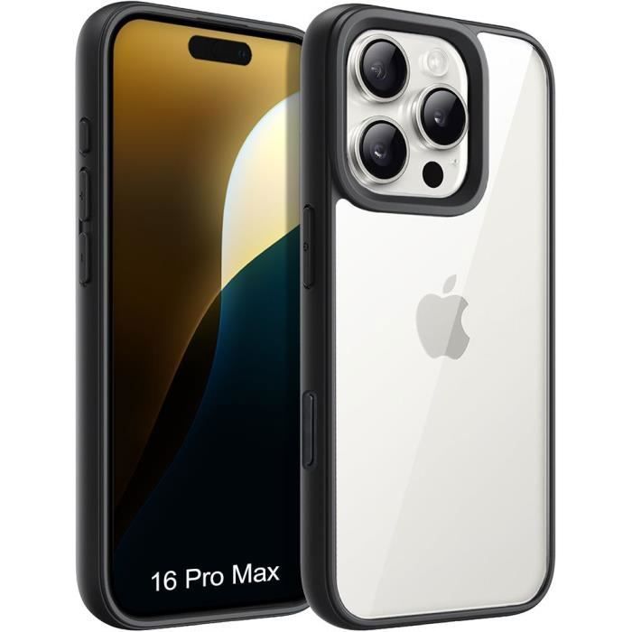 Coque de protection pour iPhone 16 Pro Max - BOOLING - Noir et Transparent - Anti-rayures - Antichoc