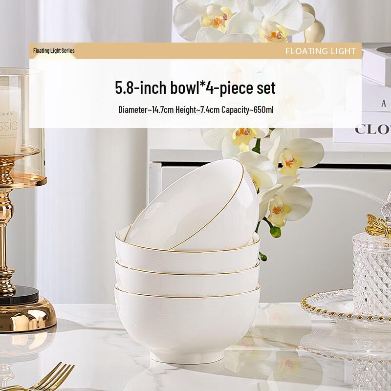 Ru Han Gold Rim Ceramic Rice Bowl Set