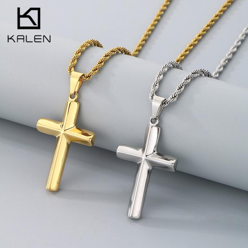 Kalen Shiny Gold Color Corss Pendant Necklace for Men Women Hip Hop Stainless Steel Jewelry Trendy Accessories Gift Wholesalers