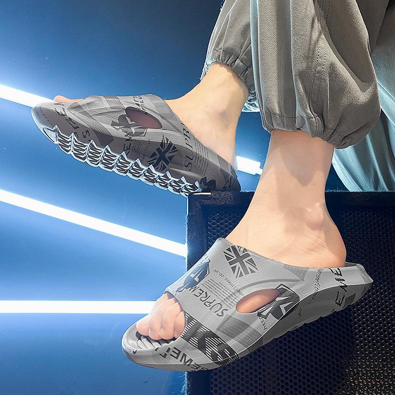 

Large size EVA step on shit slippers summer wear couple fashion thick bottom one-word drag men s and women s sports tide drag 45 серый