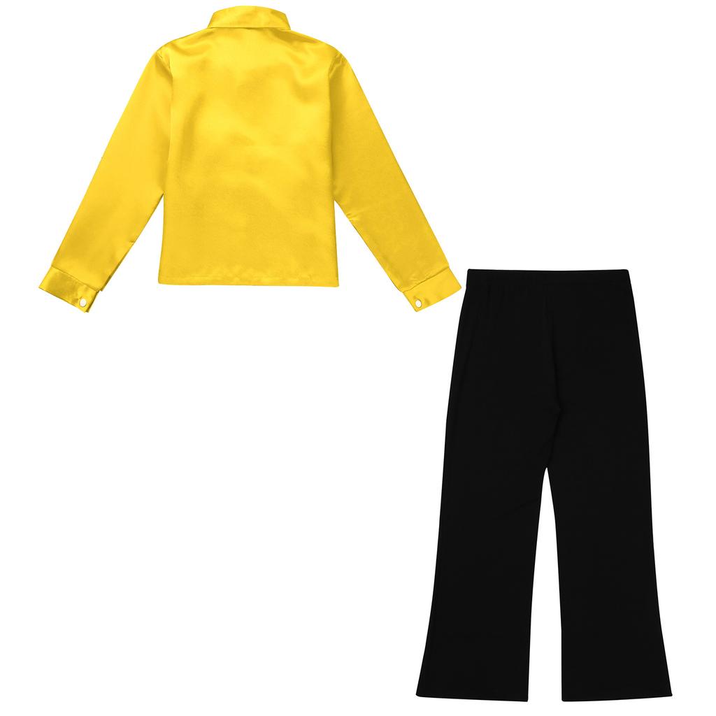 Boys Jazz Dance Shirt Long Sleeve Button Down Glittery Sequined Design Stage Performance Top