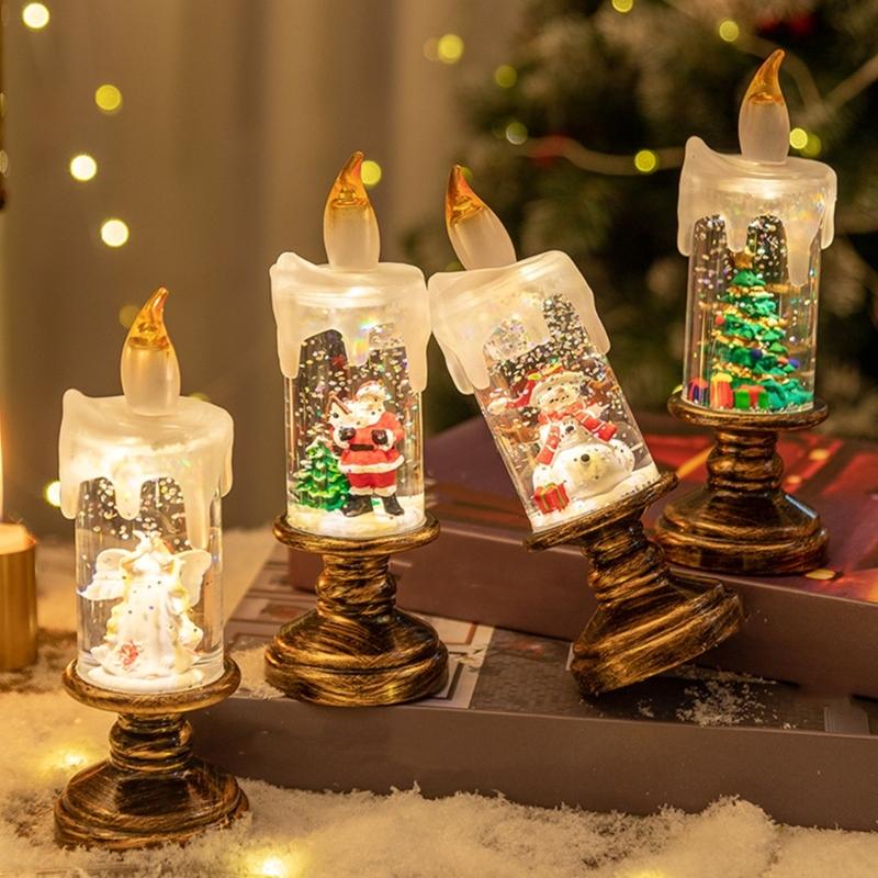 Snow Globe Candle Lamp With Realistic Floating Snowflakes Safe Plastic Design For Christmas Winter Party Homes Decors