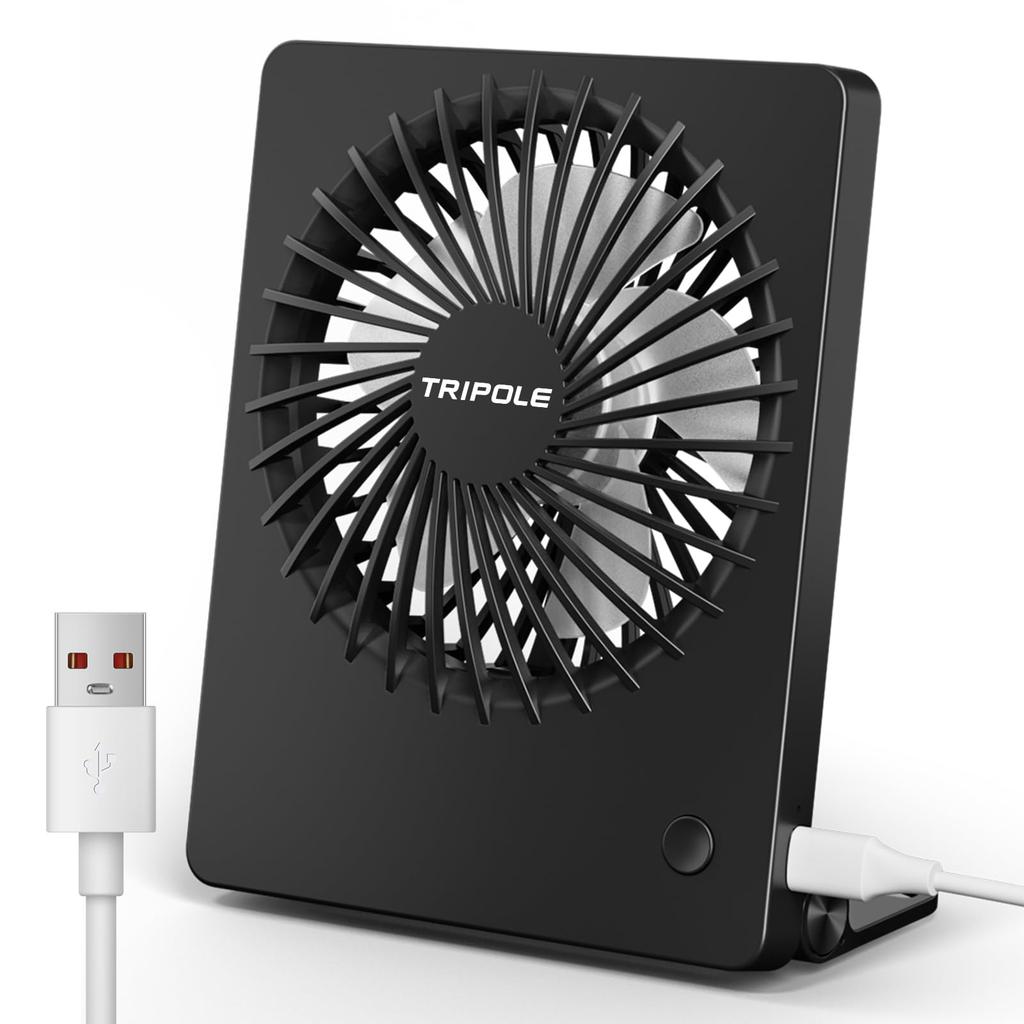 TriPole USB Desk Angle 5 Powerful USB Desk Heatstroke Suitable for and Black Fan, Quiet, Slim, Foldable, Three-Speed Fan, 180° Adjustment, Blades,