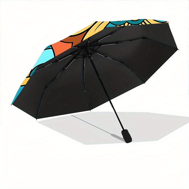 1pc Floral Mandala Design Automatic Open/Close Umbrella, Umbrella with Cartoon Design, Portable Compact Umbrella for Men & Women, Good Holid