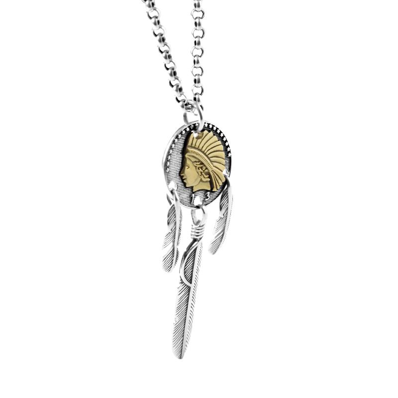 Gioielli in argento sterling S925 Ciondolo creativo con piume fatte a mano Etichetta indiana Ciondolo maschile e femminile