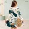 Girls Long Sleeve Faux Fur Collar Abstract Printed A Line Flared Dress With Waist Bow