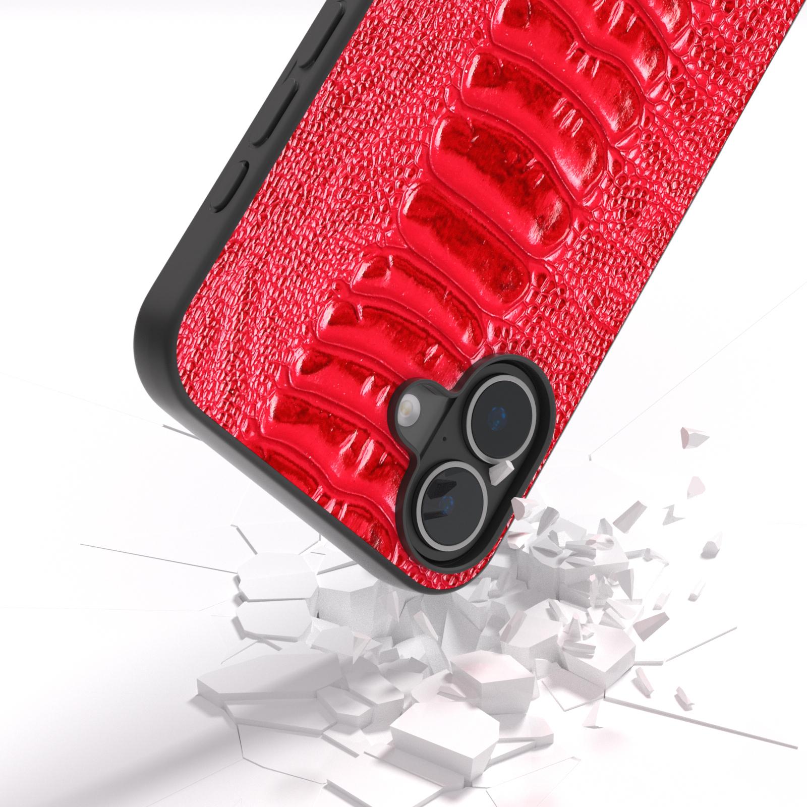 

ABEEL For iPhone 16 Case Crocodile Texture Genuine Cow Leather Coated Phone Cover