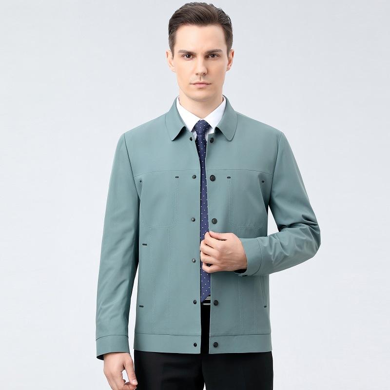 

Весна и осень Новая мужская куртка Повседневная куртка без утюга Тонкая куртка с пуговицами и лацканами 195