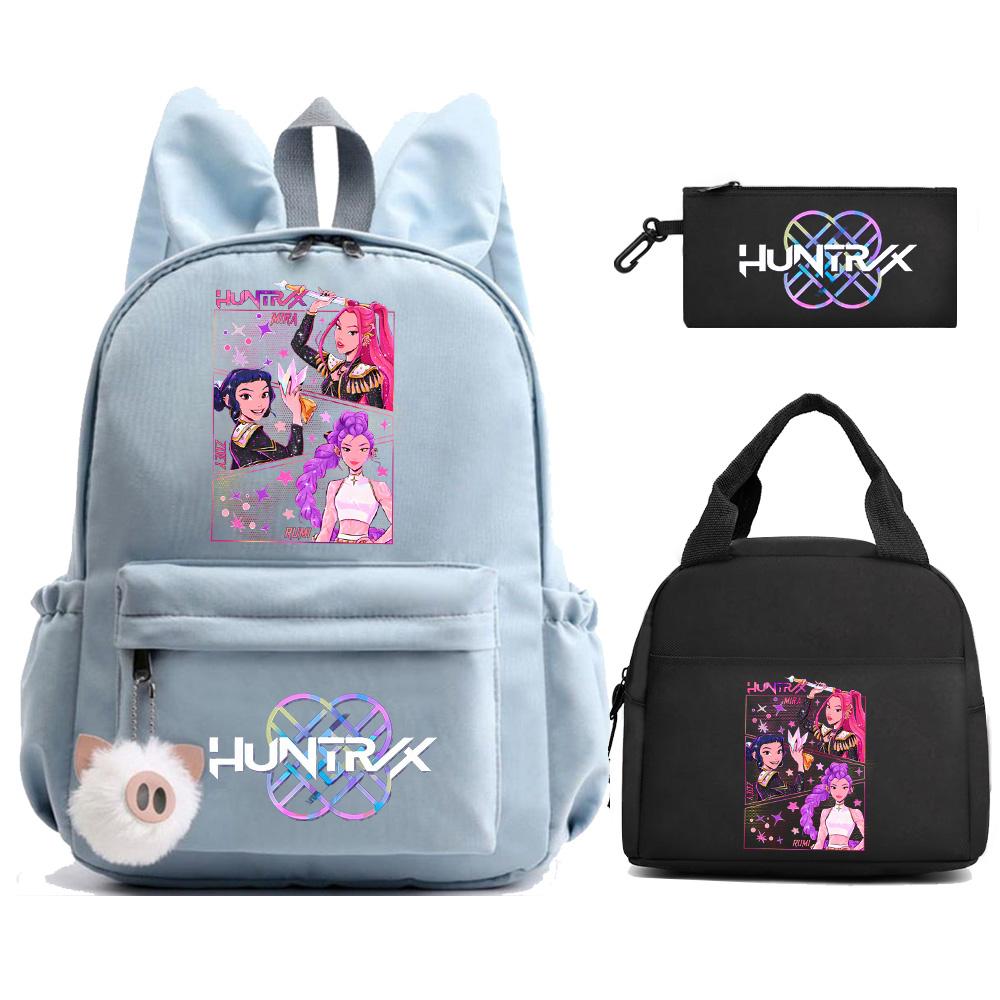 Cartoon Demon Hunters Printed Backpack Lunch Bag Pencil Case for Children Student Schoolbag Girl Kid Gift Women Travel Bag