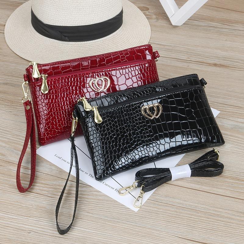 Fashion new glossy patent leather women's bag messenger bag casual alligator pattern women's clutch bag women's small bag