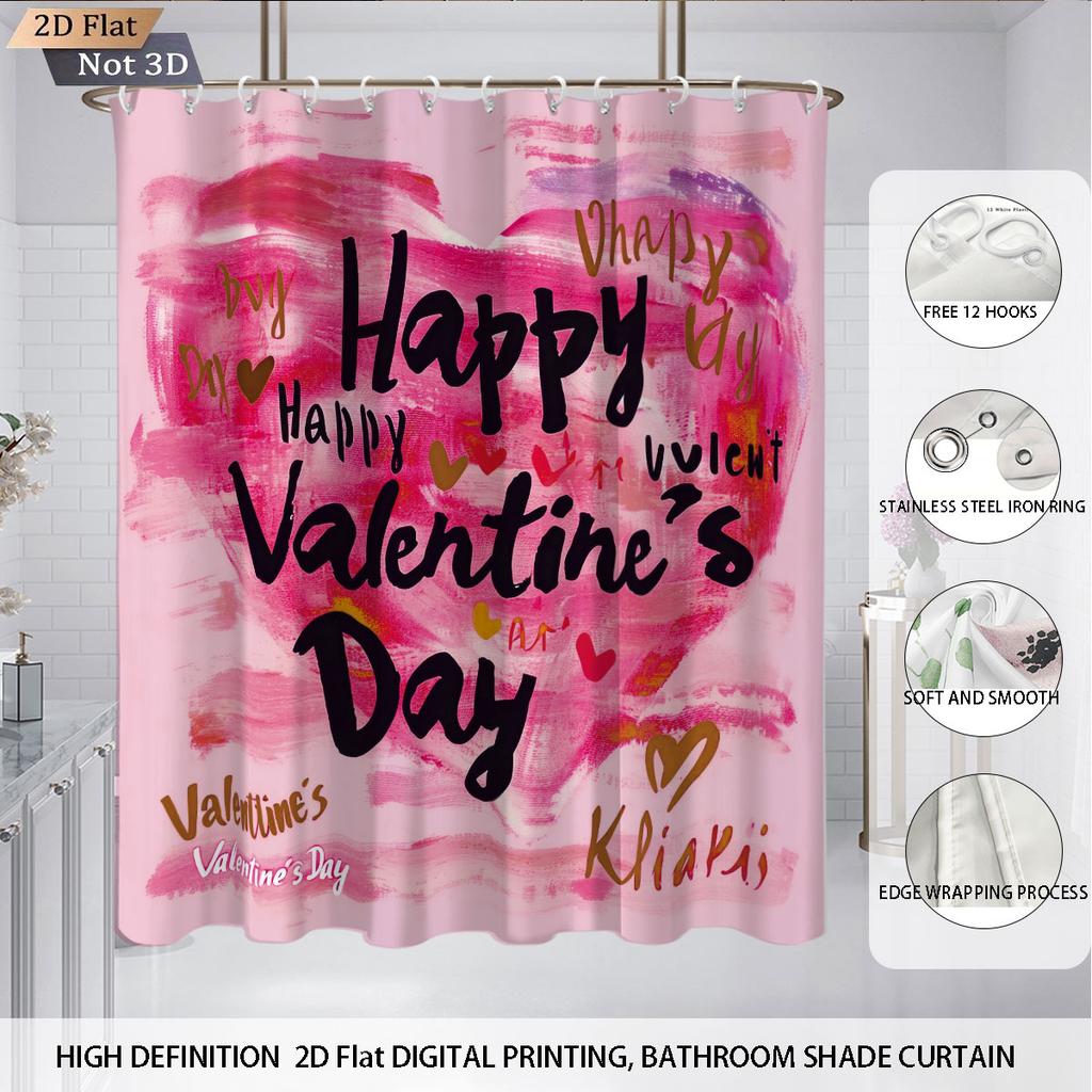 4 Stück Valentinstag Romantische Rose Blume Gedrucktes Badezimmer-Set Wasserdichter Duschvorhang Fußmatte Toilettenmatte U-förmige Matte