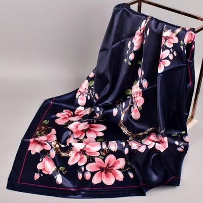 Japanese & Korean Peach Blossoms Silk Print Large Square Scarf