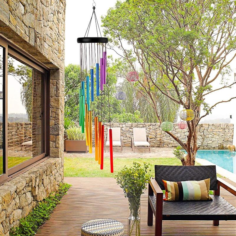 12 Tubes Rotating Solid Wood Aluminum Pipe Wind Chime Waterproof 12 Pipe Classic Matching Music Wind Chime Home Decoration