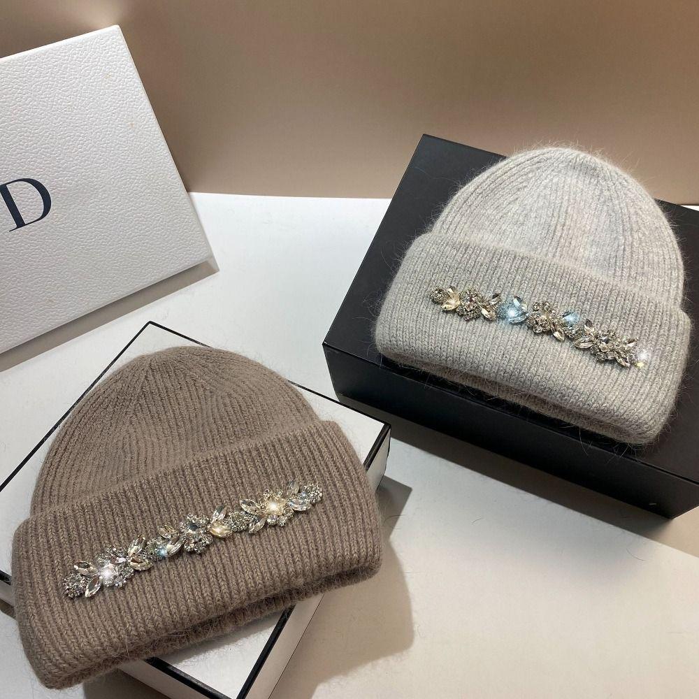 

Шапка из настоящего кролика в стиле хип-хоп, зимняя теплая вязаная шапка со стразами и буквами для мужчин и женщин, объемная шапка с черепом