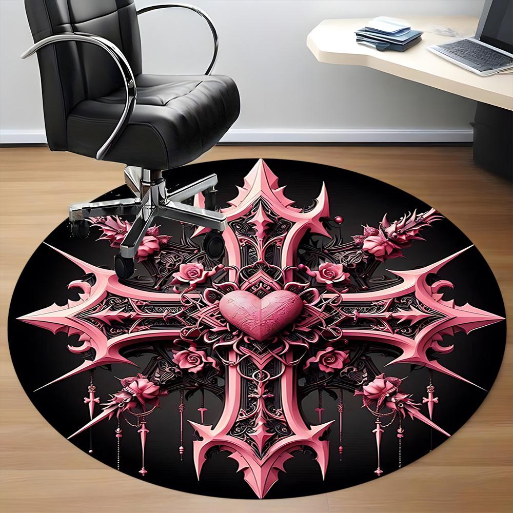1pc Gothic Heart Cross Chair Carpet for Office Machine Washable Rug for Office, Good Gift for Family or Friends Yy251225251
