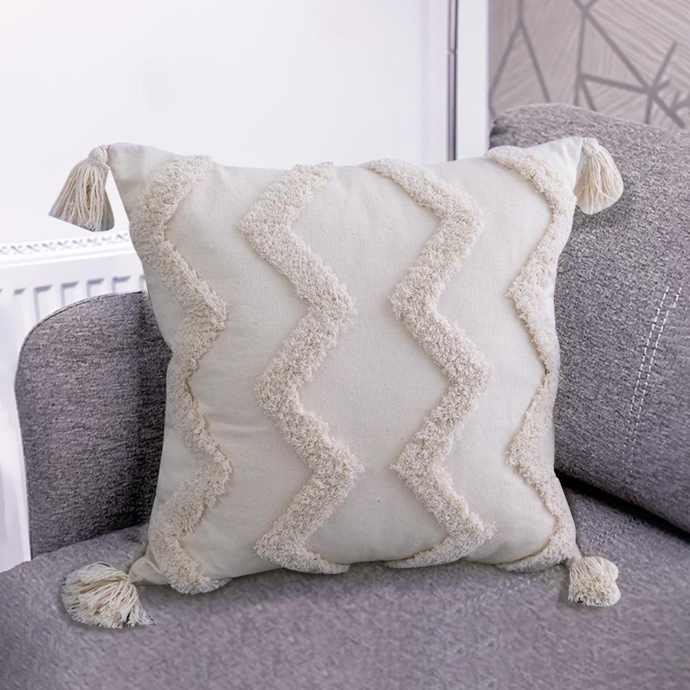 Home Decor Boho  Pillowcase With Tassels Handmade Woven Pillowcase Sofa Living Room Decoration Beige Tassels Cushion Cover