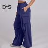 Women Cargo Pants Elastic Waist Mid-rise Straight Wide Leg Sweatpants with Multi Pockets Solid Color Casual Jogging Pants Loose Lounge Pants