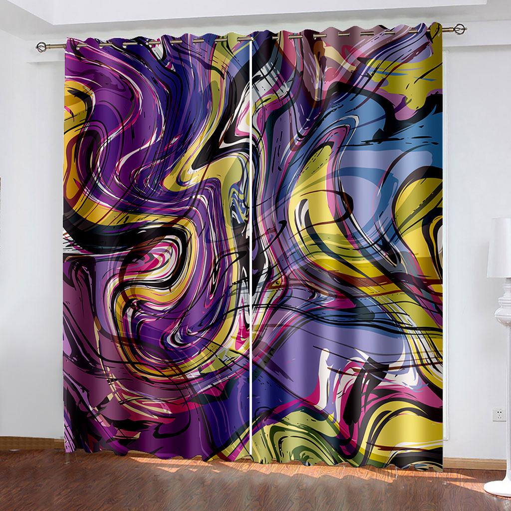 Cheap Custome Abstract Art Colorful Lines 3D Printing Window Curtains for Living Room Kitchen Home Decor Drapes 2 Panels