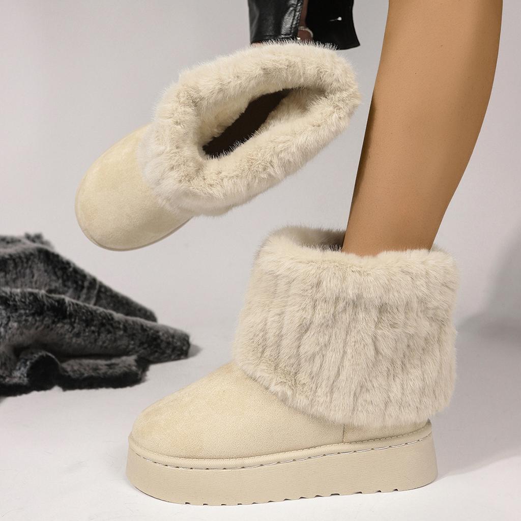 Fashionable Women's Round Toe Warm Thickened Plush Winter Mid-calf Boots Thick Sole Casual Comfortable Anti-slip Women Snow Boot