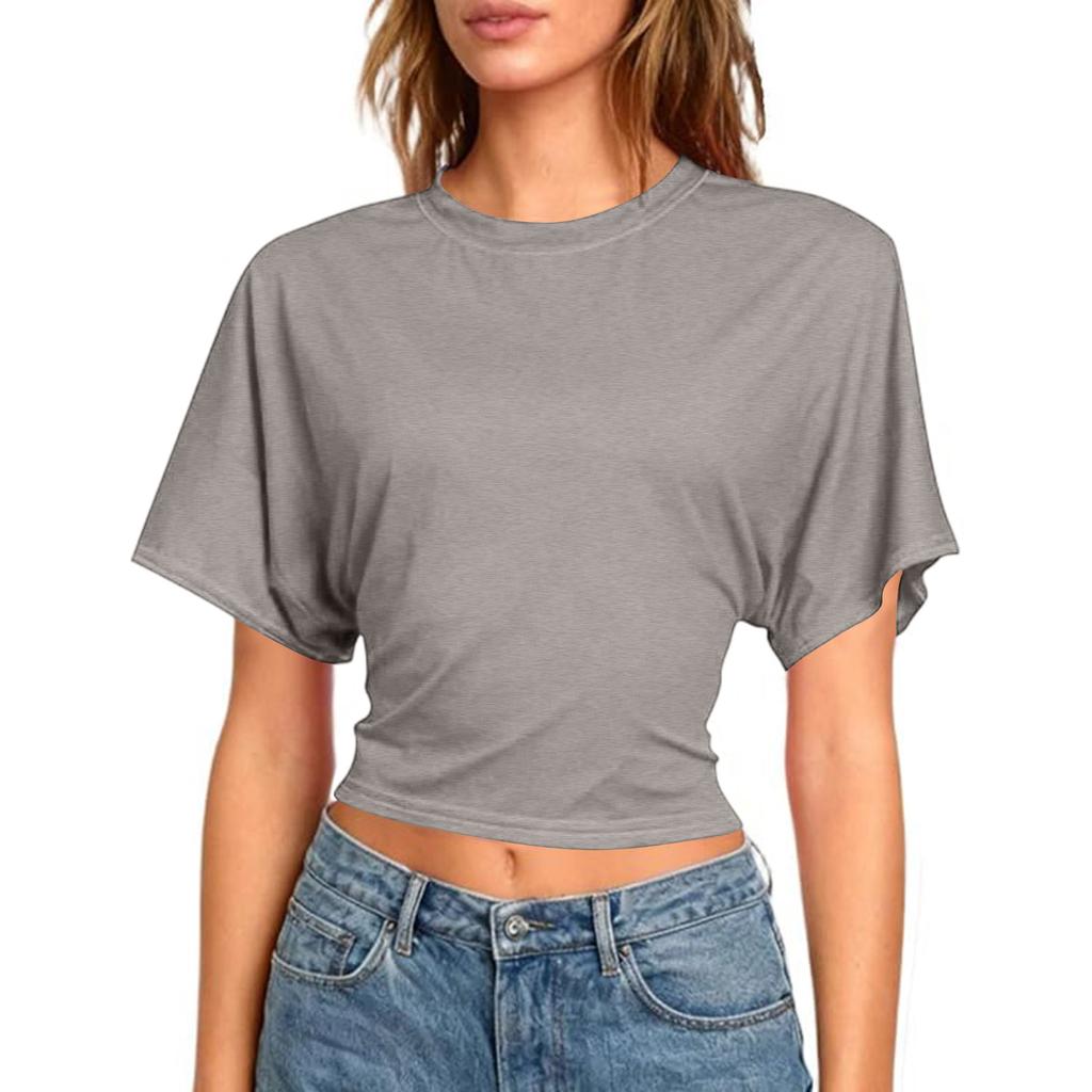Women Workout Short Sleeve Crop Tops Sexy Backless Shirts
