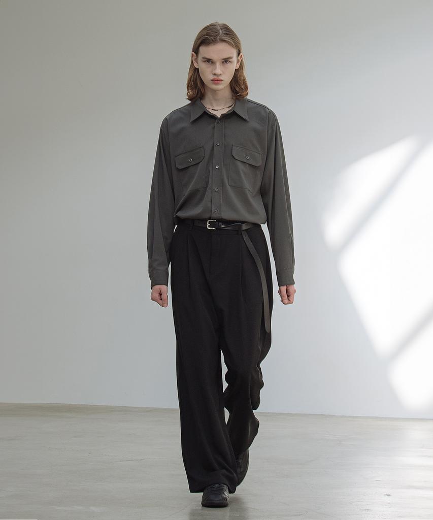 Dekkoloso Back Half Banding Double Pleated Wide Pants [Black]