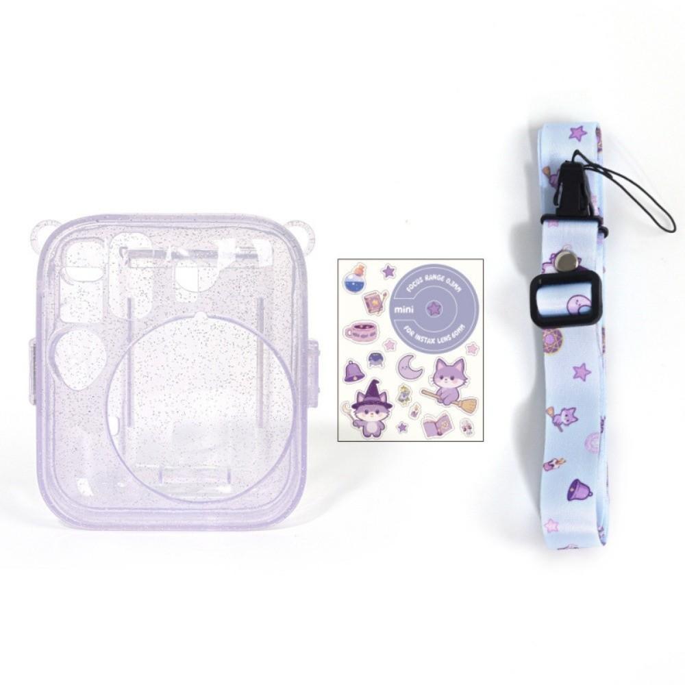 Translucent Glitter Instant Camera Case with Cartoon Sticker Adjustable Strap Protective Cover for Fujifilm Instax Mini 13