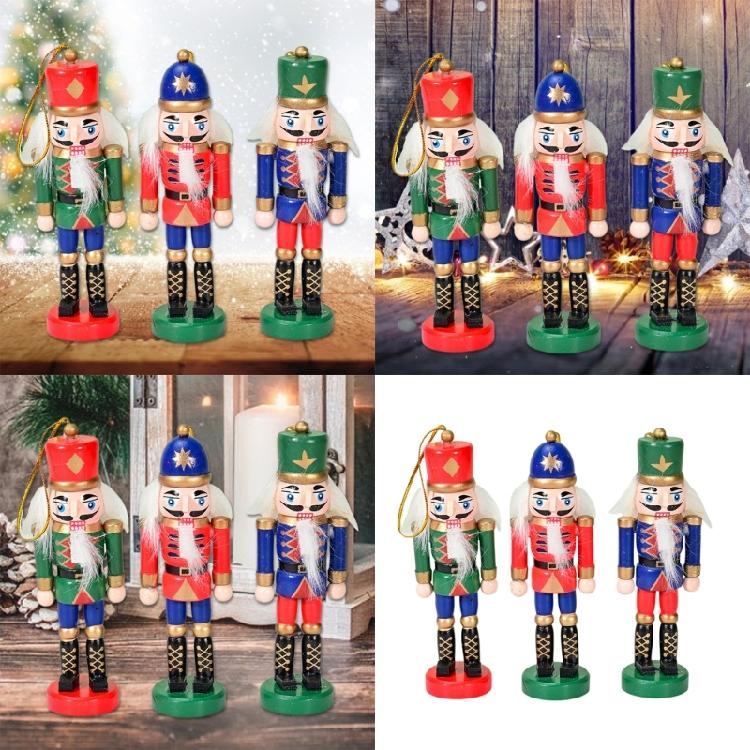 3pcs Holidays Nutcrackers Shaped Tree Hangings Hand Painted Wood Figurines Pendant Christmas Themed Embellishments