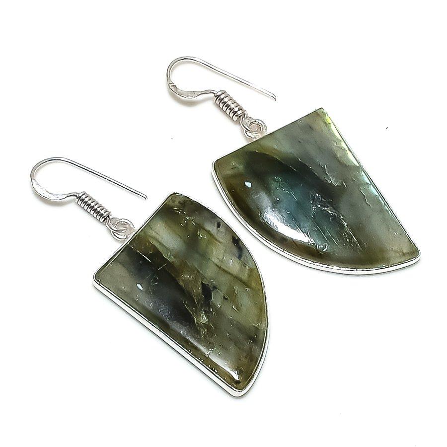 

Серьги ручной работы из стерлингового серебра 925 пробы с натуральным лабрадоритом 1,97 дюйма b0m97