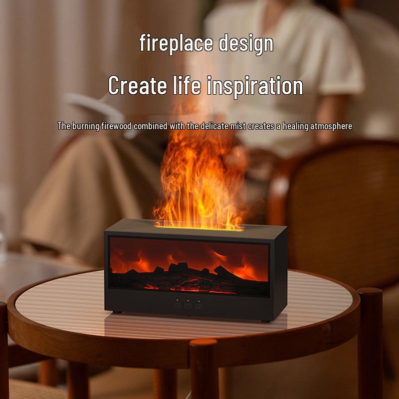 Retro 3D Fireplace Flame Aroma Humidifier & Colorful Desktop Light
