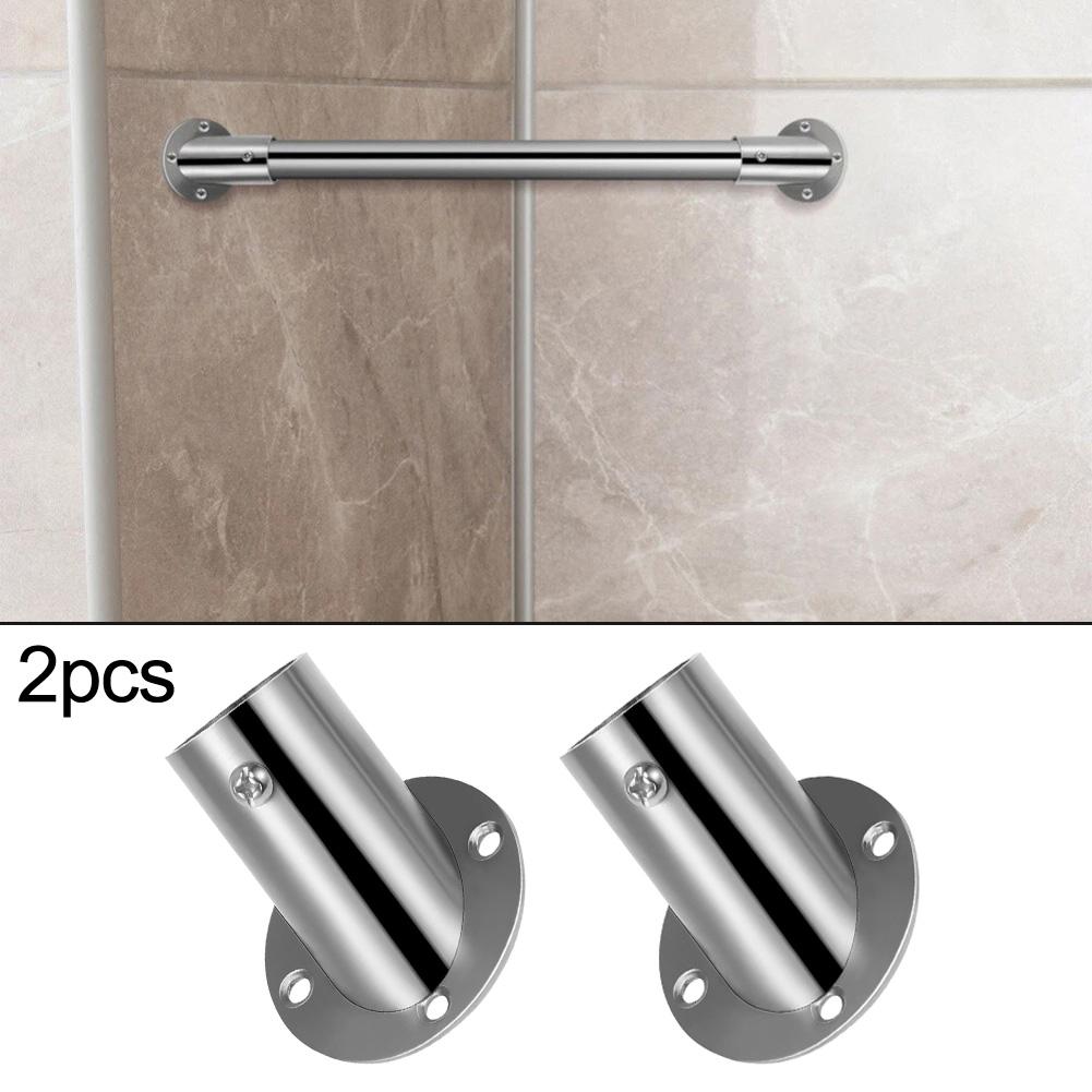 2PCS Stainless Steel Support Bracket Closet Corner Pole Bracket Support Holder Angle Flange Base End Supports Adjustable Angles