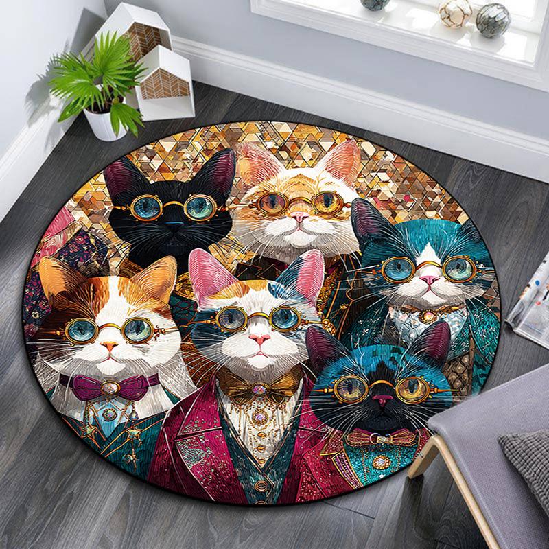 Cats Round Area Rug,Carpet Rug for Living Room Bedroom Sofa Playroom Decor,Non-slip Floor Mat