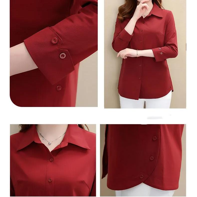 Frauen Frühling Herbst Neue Neun Viertel Sleeve Shirt Top Mama der Outwear Einfarbig Drehen Unten Kragen Bodenbildung Bluse m-5XL
