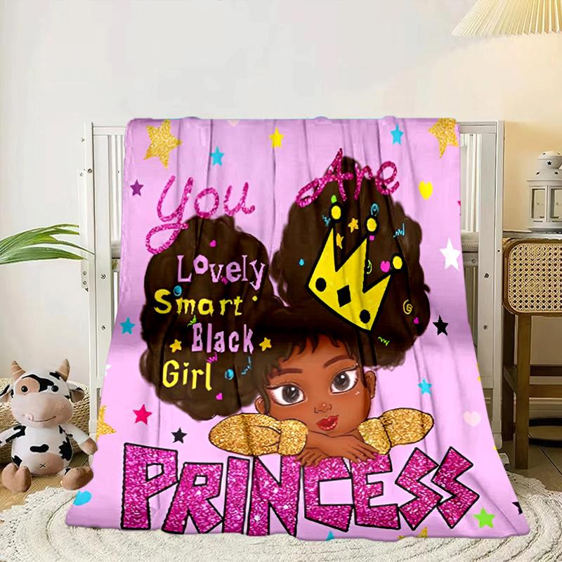 Black Princess Magic Celebration Blanket Flannel Blanket for Bed, Sofa, Camping, Hiking, Picnic Essentials, Gift for Family Fan Gifts