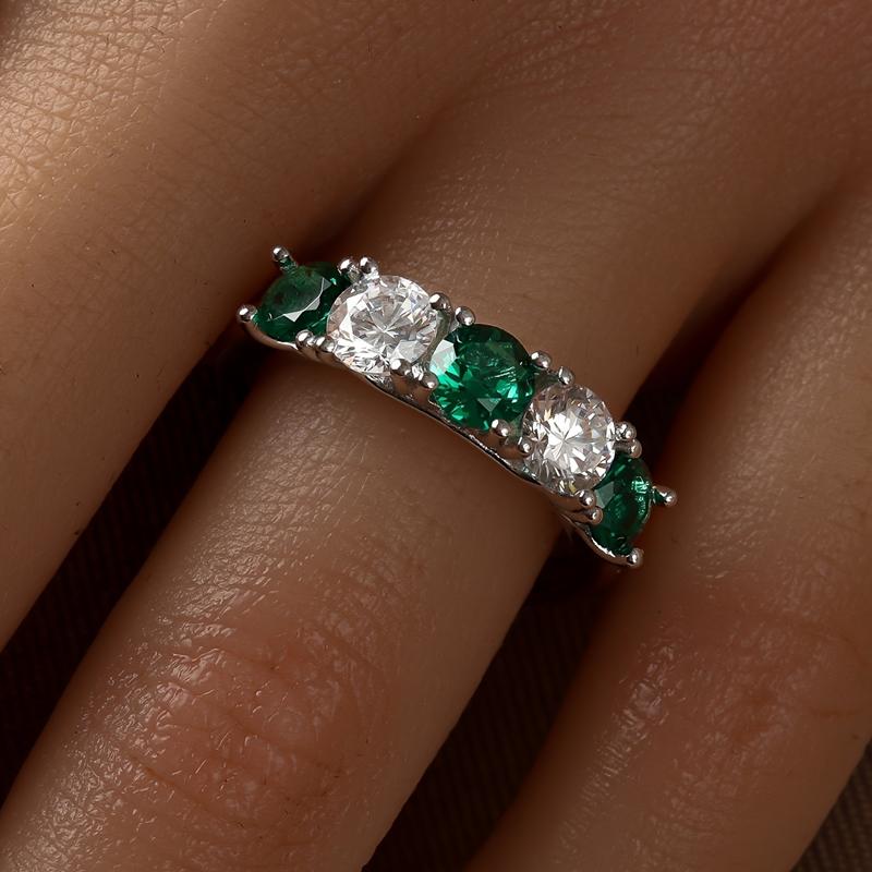 Prsteny s 5 kameny, poloviční věčnost, ze sterlingového stříbra 925, s rodnými kameny, pro ženy, módní, s kulatým výbrusem, bílé, zelené, CZ zirkon, šperkový dárek