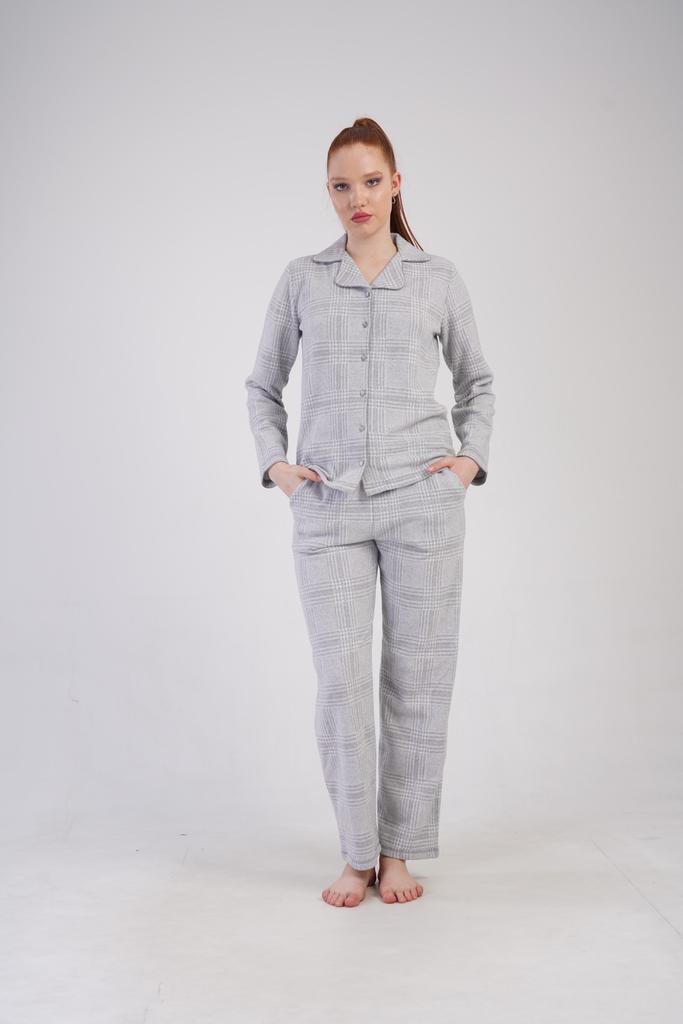 Women's Interlock Pajama Long Pants Collar XXL Vienetta Button-up