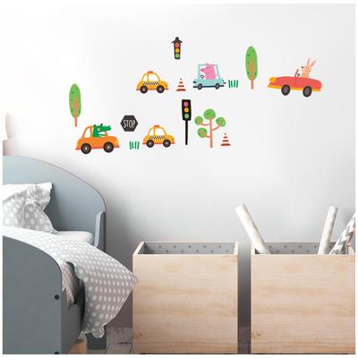 [R3416] - 3 Sheets of Green Orange 'Cars' Stickers - 30x13 Cm