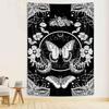 Flower and Butterfly Vertical Tapestry, Black and White Aesthetic Tarot Wall Tapestry, Moon and Stars Floral Tapestries Bedroom