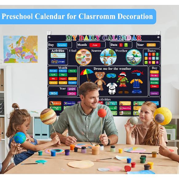 Craftstory Preschool Classroom Calendar Circle-Time Learning Center, My Daily for Toddlers Days-of-The-Week with 93 Homeschool Activities, Felt Board