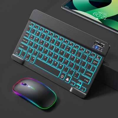 Kablosuz Bluetooth Klavye Fare Seti RGB Arkadan Aydınlatmalı Telefon Tablet PC için 10 inç Çok Renkli