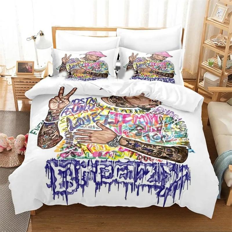 Music Print Chris Brown Bedding Set,Duvet Cover Comforter Bed Set Quilt Cover Pillowcase,King Queen Twin Size Boys Girls Adults