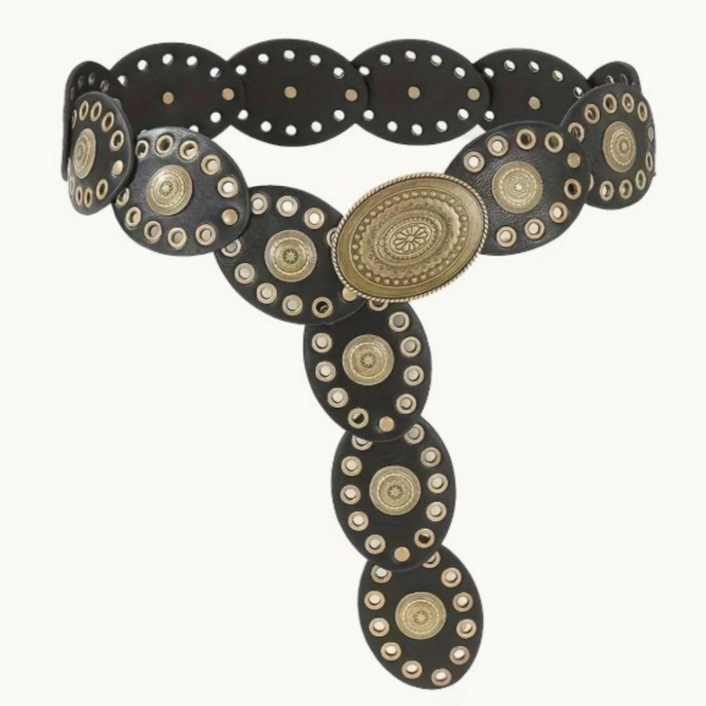 Steampunk Wide Waist Belt Gold Studded Vintage Western Belt Pu Leather Waistband Cowboy Large Round Buckle Belt For Themed Party