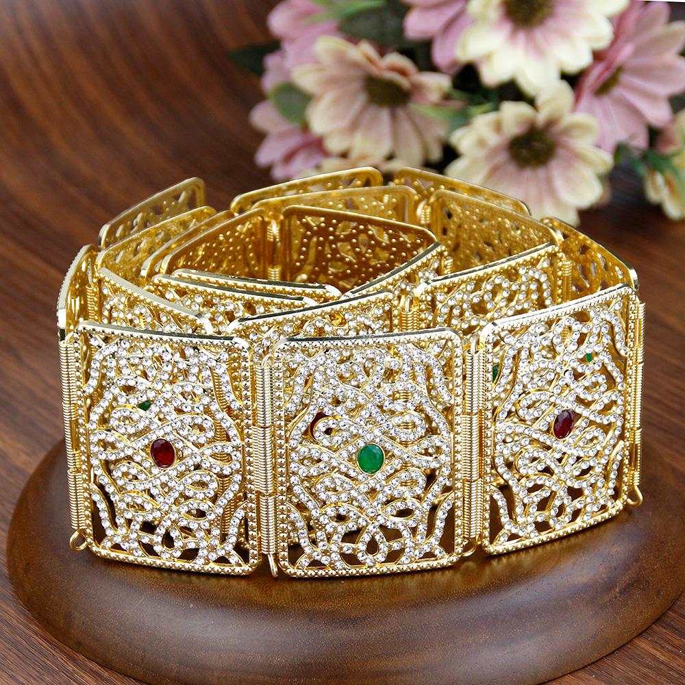 Goldfarbener schicker Kristallgürtel für Frauen, Braut, Hochzeitskleid, Metall-Taillenkettengürtel