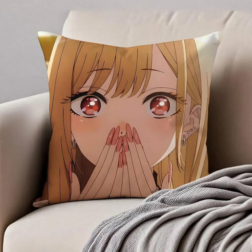 M-arin Kit-ag-awa Anime Pillow Case Anti-dustmite Pillowcase Invisible Zipper Silky Short Plush Sofa Cushion Cover
