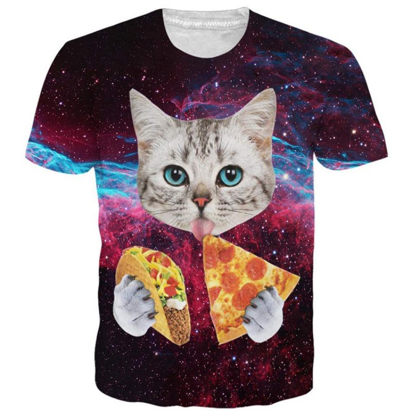 3D Digital bedrucktes Katze Haustier Kurzarm Locker Lässig Herren T-Shirt
