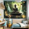 Statua di Buddha Cascata Foresta Arazzo Zen Meditazione Arte Decorazione Farfalla Natura Pacifica Appeso a Parete Soggiorno Stampa